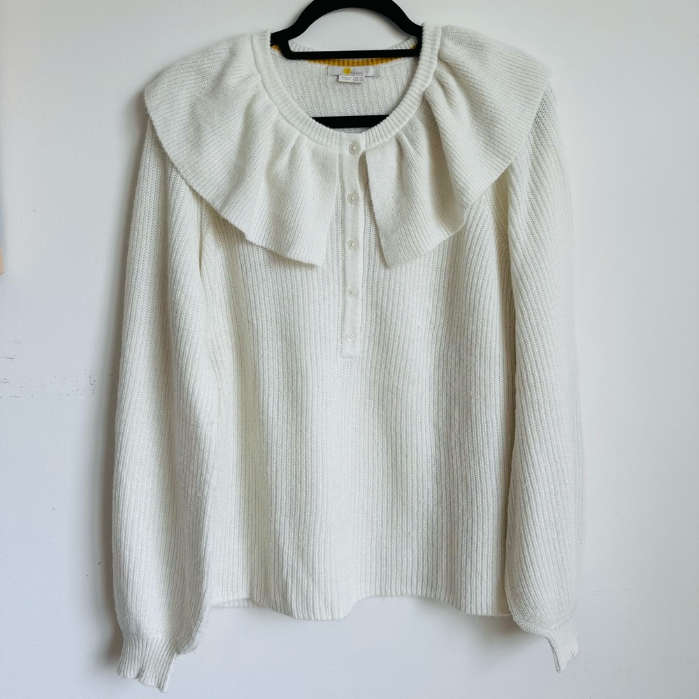 BODEN Ivory Fluffy Frill Collar Jumper Size UK 14, US 10